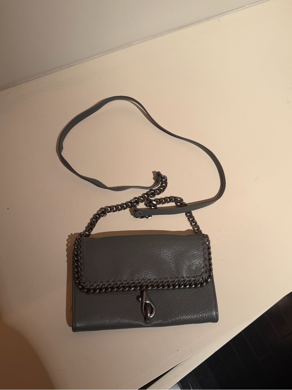 Rebecca Minkoff Gray Chain-Trim Leather Crossbody Bag